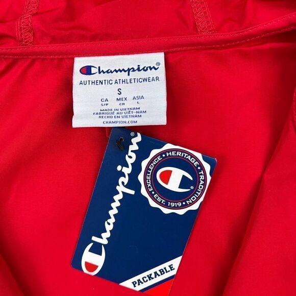 New Champion Men US S Red Anorak Windbreaker jacket Sport casual Logo  - Picture 11 of 12
